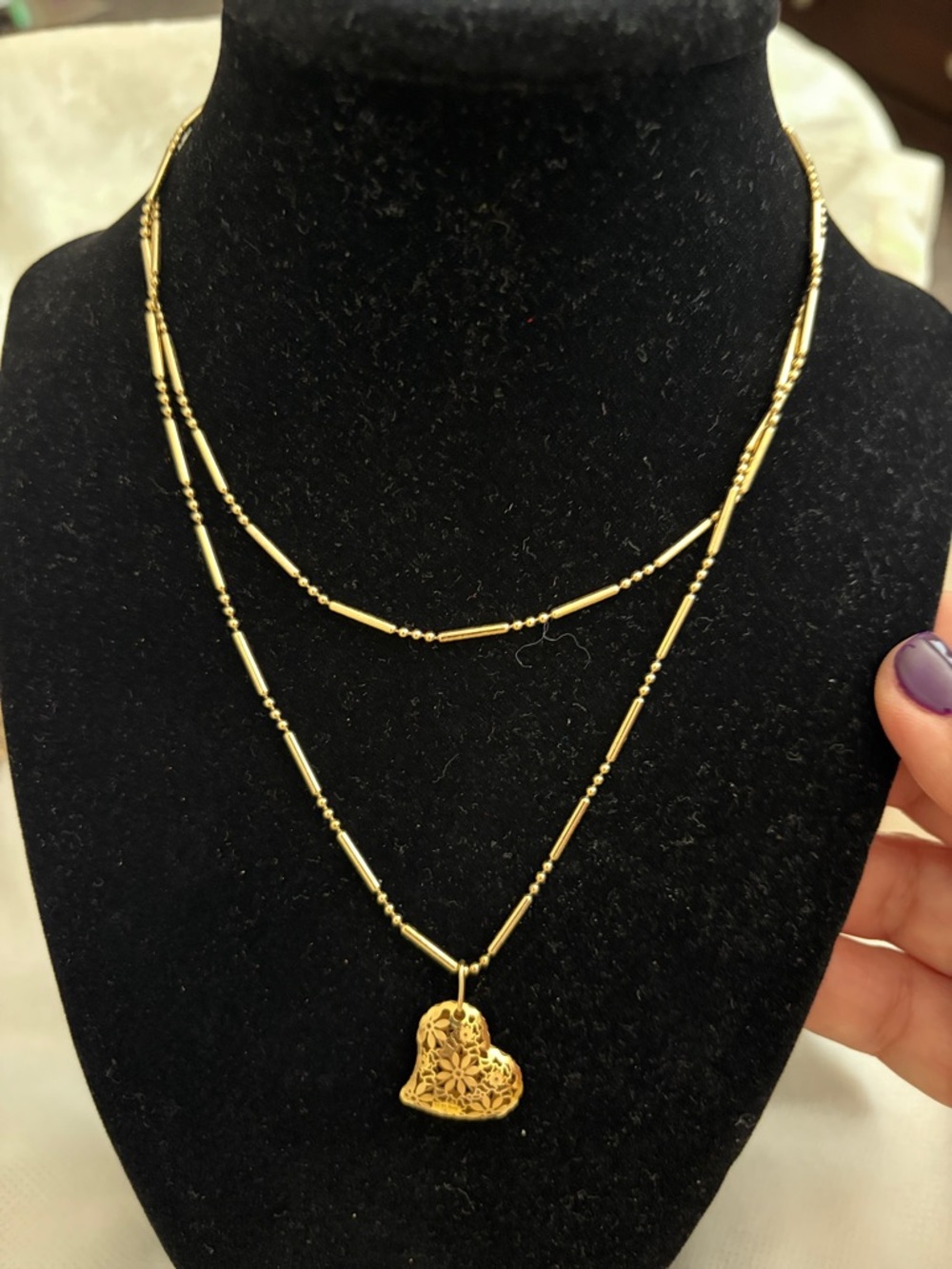 18k over 925 silver chain and Gold Heart Pendant necklace
